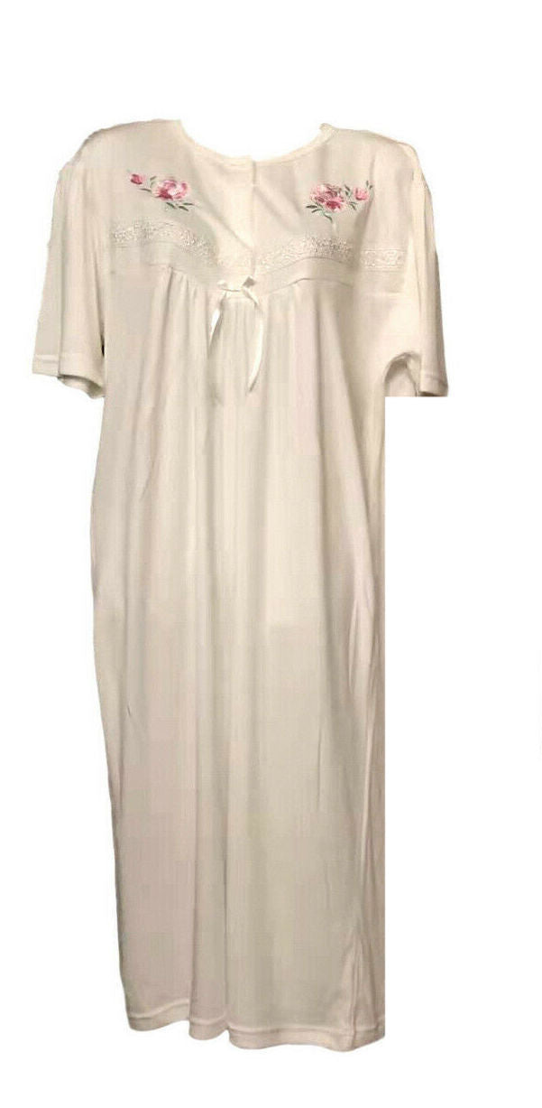Womens Ladies Cotton Blend Nightie Night Gown Pajamas Pyjamas Sleepwear PJ - White - 14