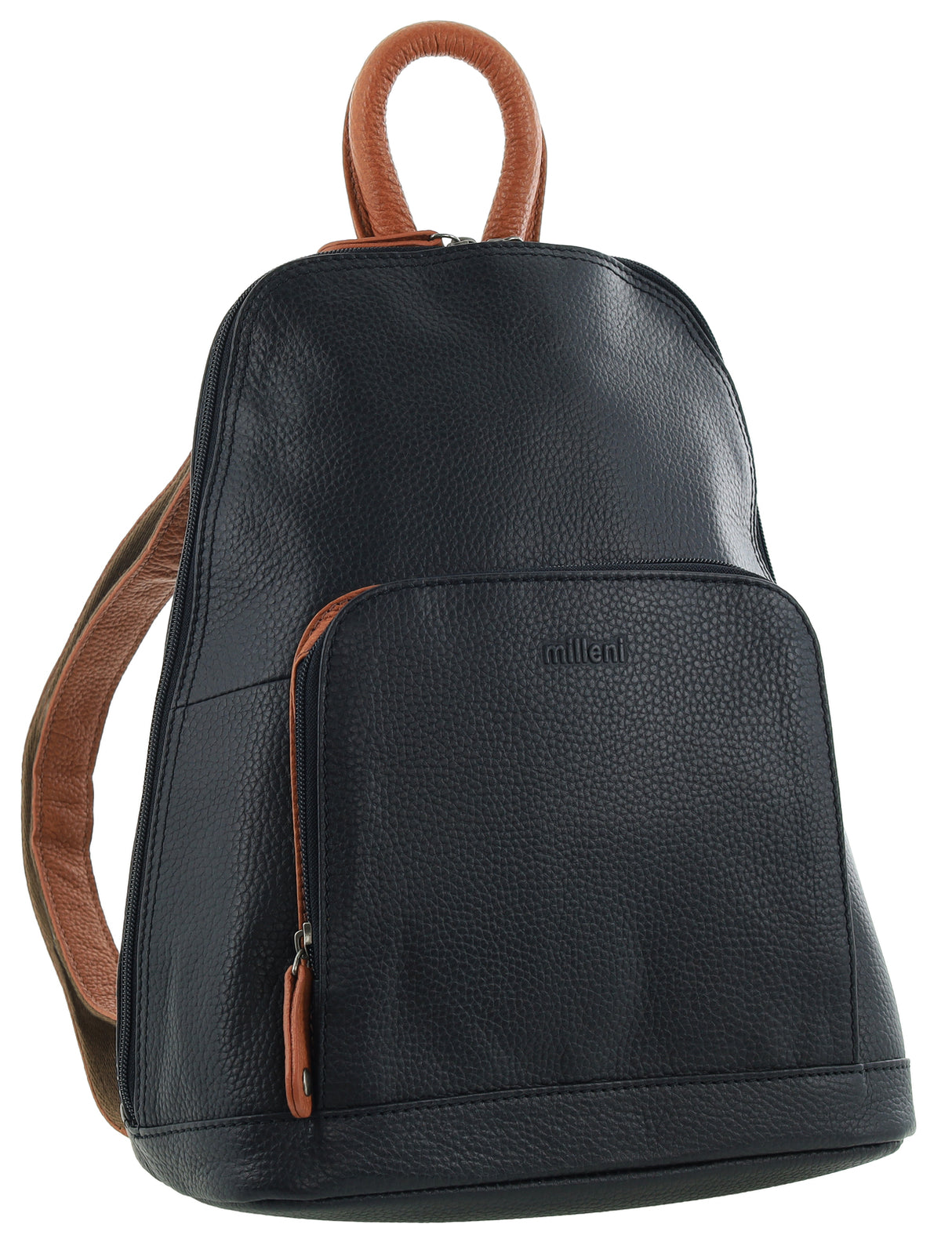 Milleni Soft Nappa Leather Travel Backpack - Black/Cognac