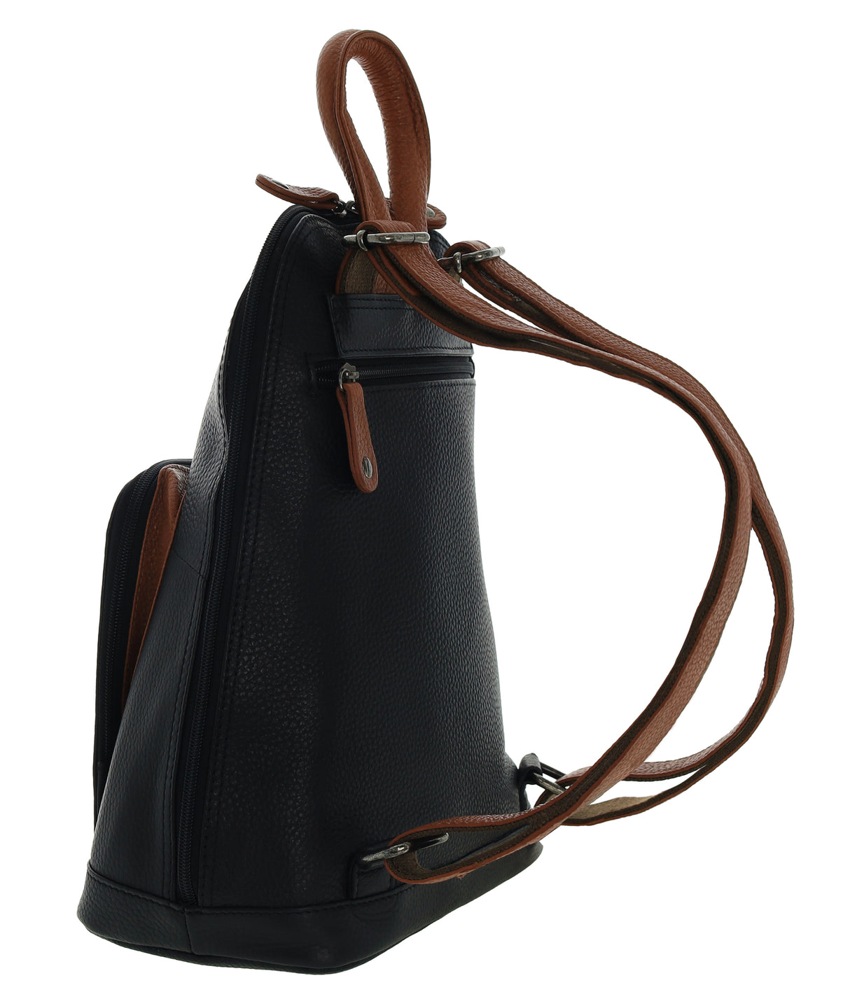 Milleni Soft Nappa Leather Travel Backpack - Black/Cognac
