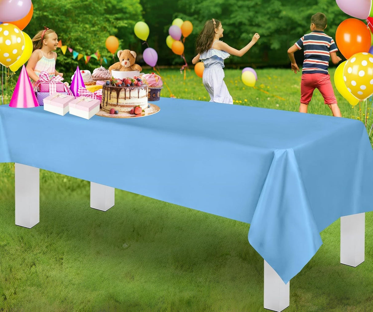 Table Cloth Cover Reusable & Washable Xmas Party 137cm x 274cm (54x108) in Sky Blue
