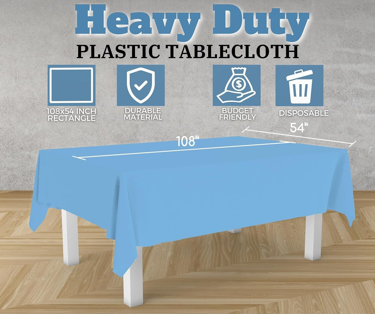 Table Cloth Cover Reusable & Washable Xmas Party 137cm x 274cm (54x108) in Sky Blue
