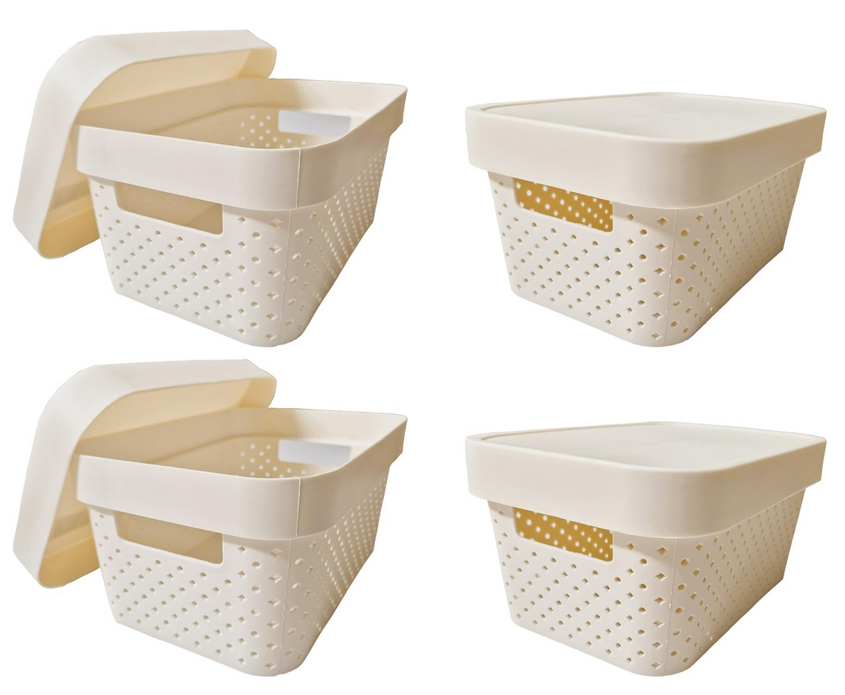 24x 5L Premium Plastic Storage Basket Container Box w/ Lid Dot Pattern (26.5*18*12.5cm)