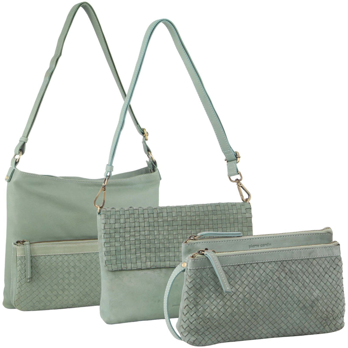 3-Piece Set Pierre Cardin Womens Woven Cross-Body Bag - Mint Green