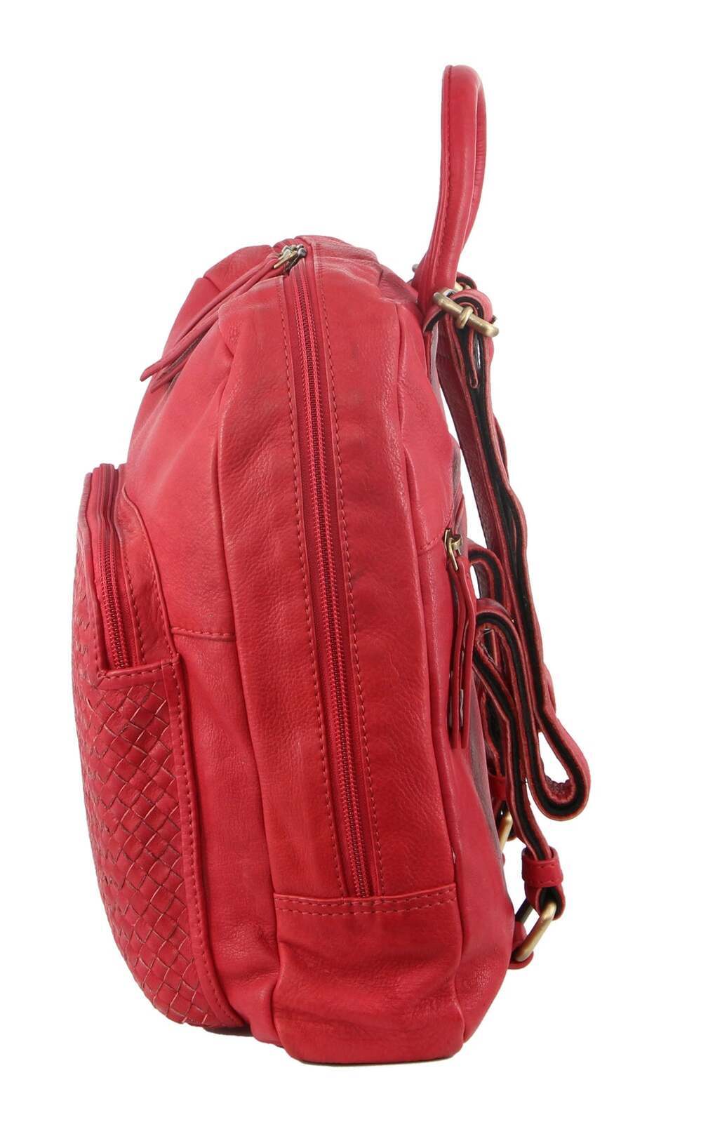 3PC Set Pierre Cardin Womens Woven Leather Cross-Body Bags + Backpack - Red