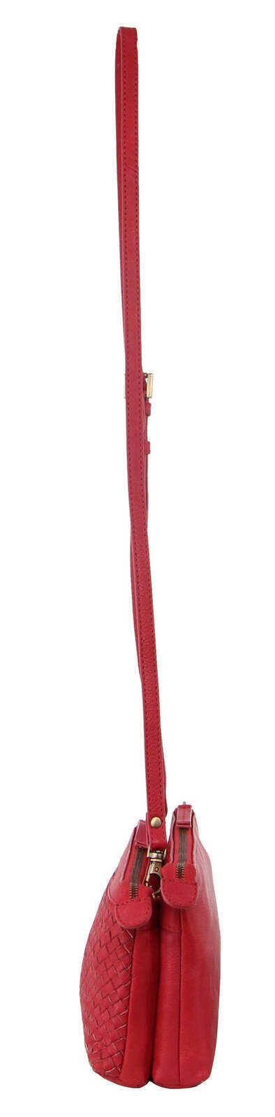 3PC Set Pierre Cardin Womens Woven Leather Cross-Body Bags + Backpack - Red