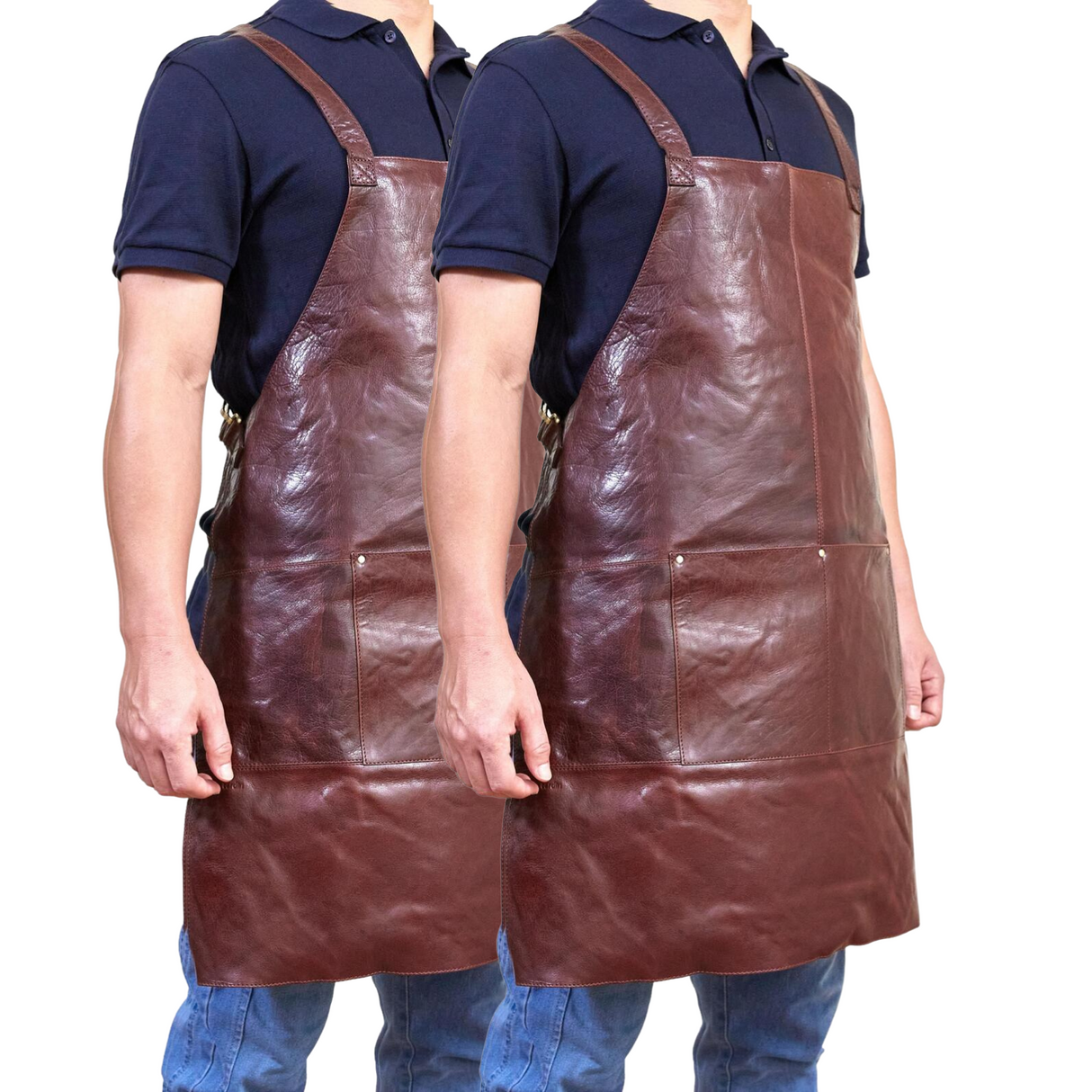2x Pierre Cardin Professional Leather Apron Butcher Woodwork Barber - Chestnut
