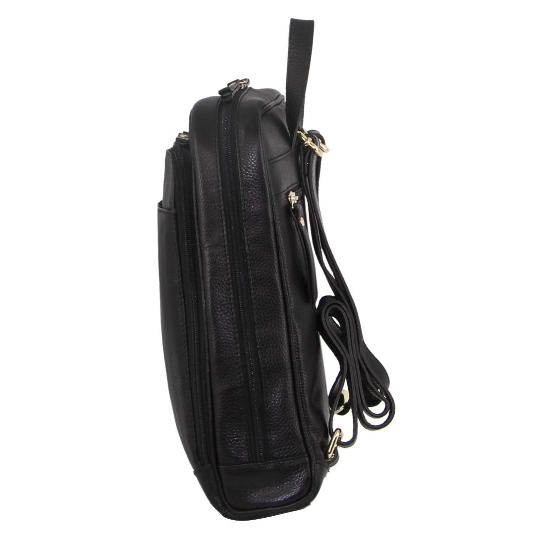 Pierre Cardin Rustic Womens Leather Backpack Bag Handbag Back Pack Travel - Black