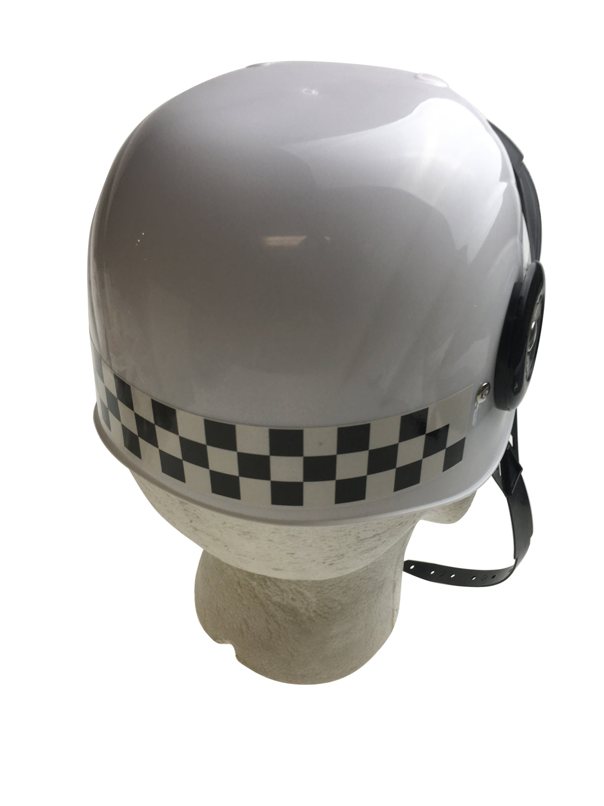 Police Costume Accessory: White Plastic Helmet with Clear Visor and Adjustable Strap