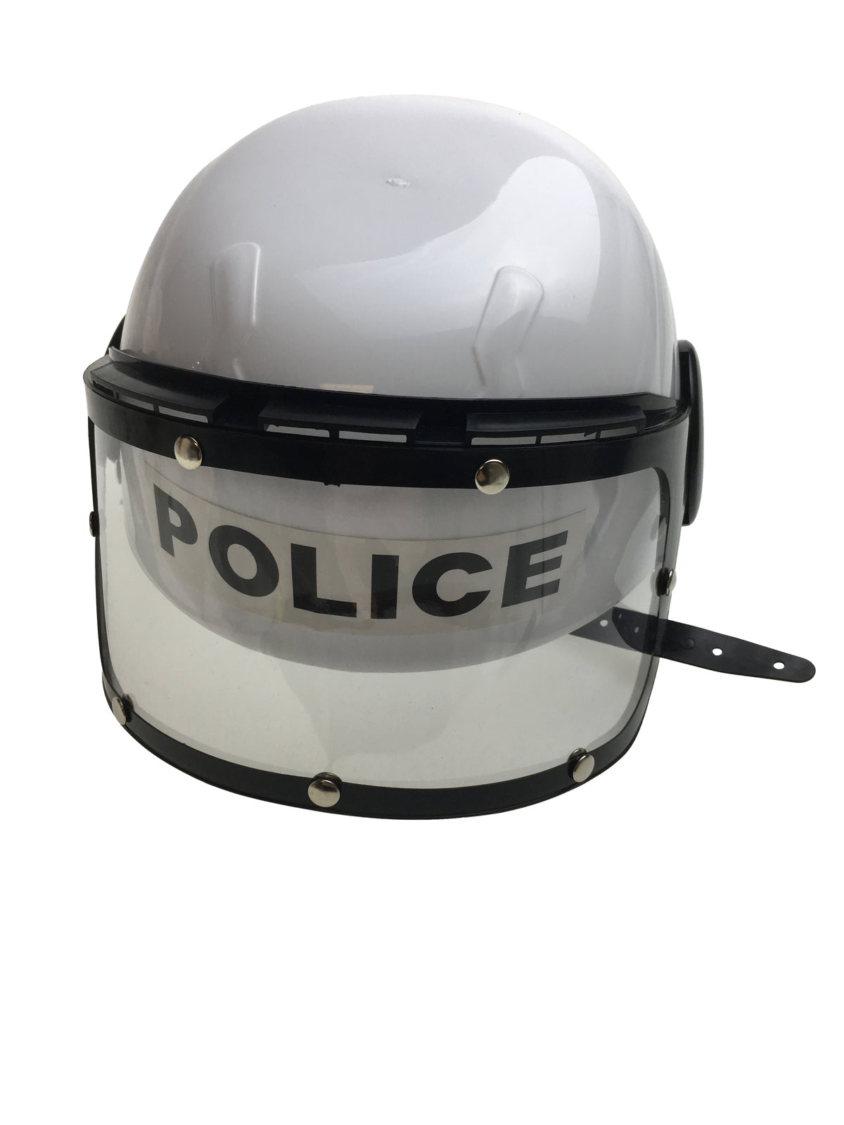 Police Costume Accessory: White Plastic Helmet with Clear Visor and Adjustable Strap