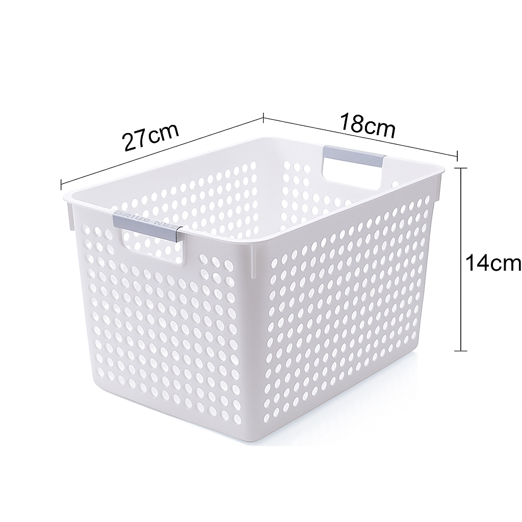24x Premium Plastic Storage Basket Bulk w/ Grip Handles 27*18*14cm