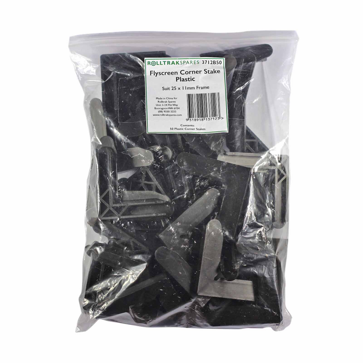 11x25mm Rolltrak Flyscreen Corner Stake (1 pack of 50) Black Plastic