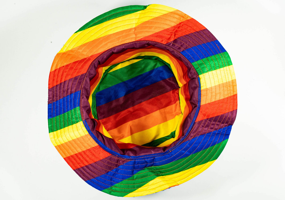 Rainbow Terry Towelling Bucket Hat Gay Lesbian Mardi Gras Party Cap LGBT - Reversible - Large (58cm)
