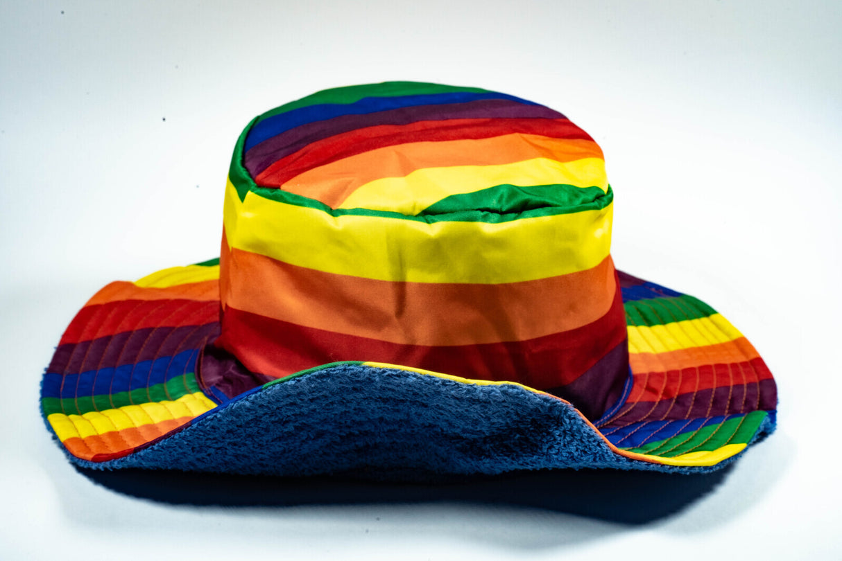 Rainbow Terry Towelling Bucket Hat Gay Lesbian Mardi Gras Party Cap LGBT - Reversible - Small (54cm)
