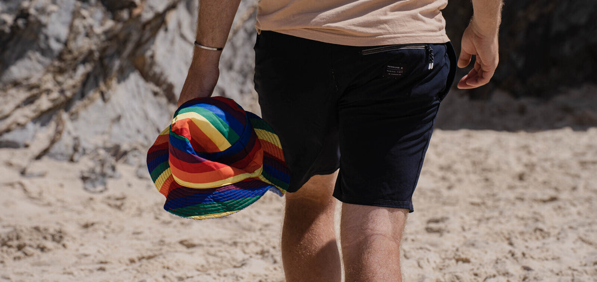 Rainbow Terry Towelling Bucket Hat Gay Lesbian Mardi Gras Party Cap LGBT - Reversible - Small (54cm)