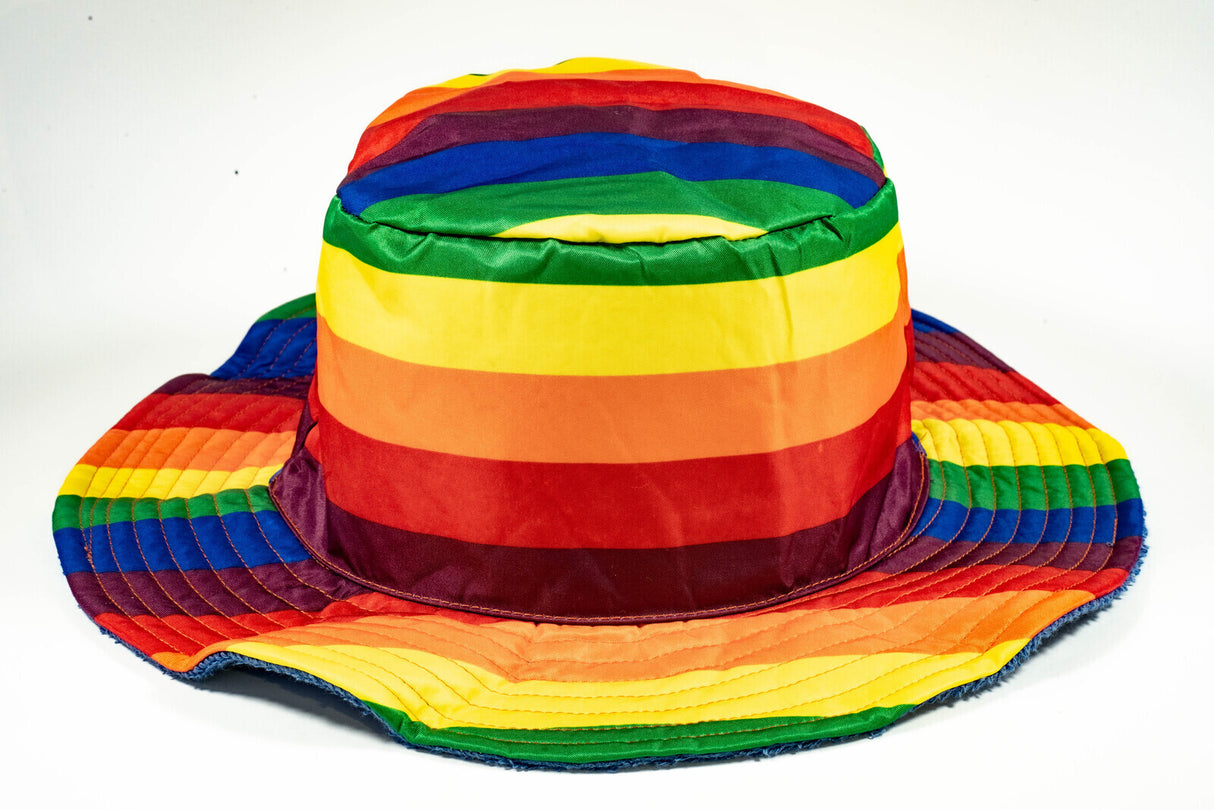 Rainbow Terry Towelling Bucket Hat Gay Lesbian Mardi Gras Party Cap LGBT - Reversible - Small (54cm)