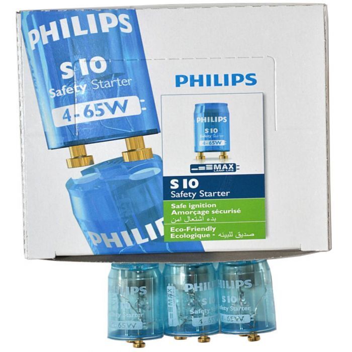 Philips S10 Fluorescent Lamp Starters - 100 Pack of Safety Starters for 4W-65W Lights