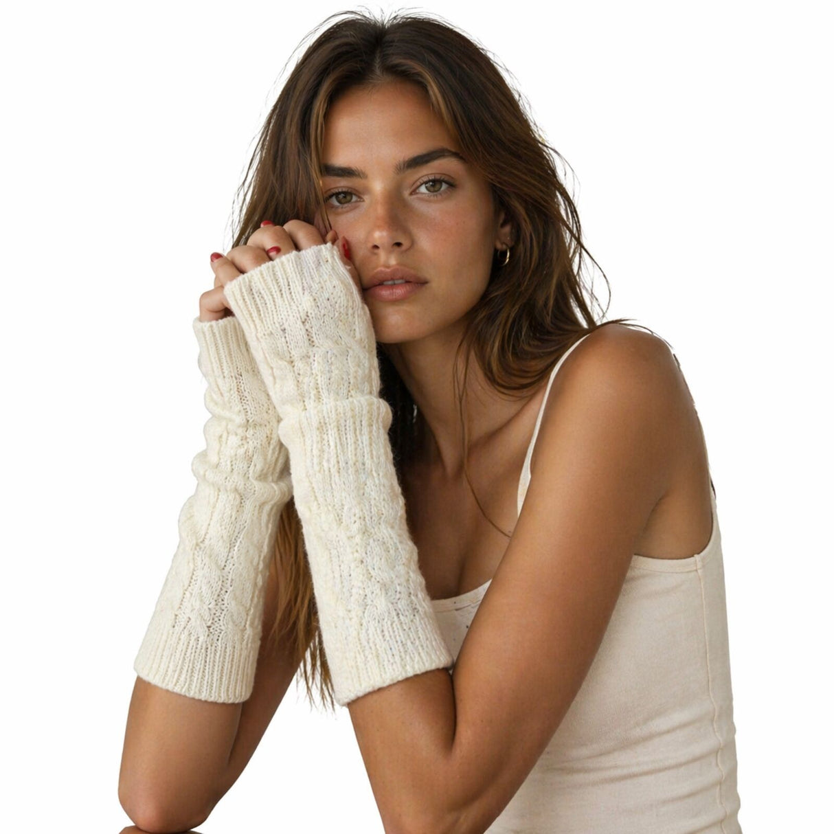 Womens Fingerless Arm Warmers Knitted 20cm Short Gloves Winter - Random Colour