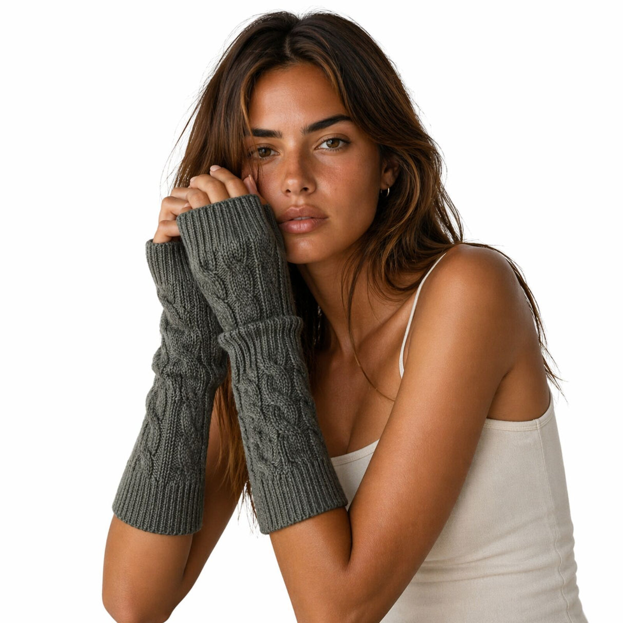 Womens Fingerless Arm Warmers Knitted 20cm Short Gloves Winter - Random Colour