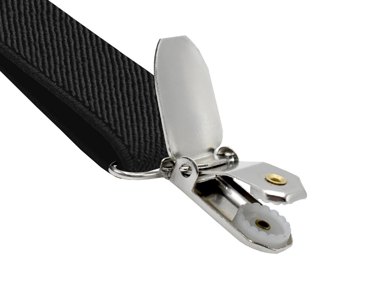 Mens Suspenders Braces Adjustable Strong Clip On Elastic Formal Wedding Slim - Black