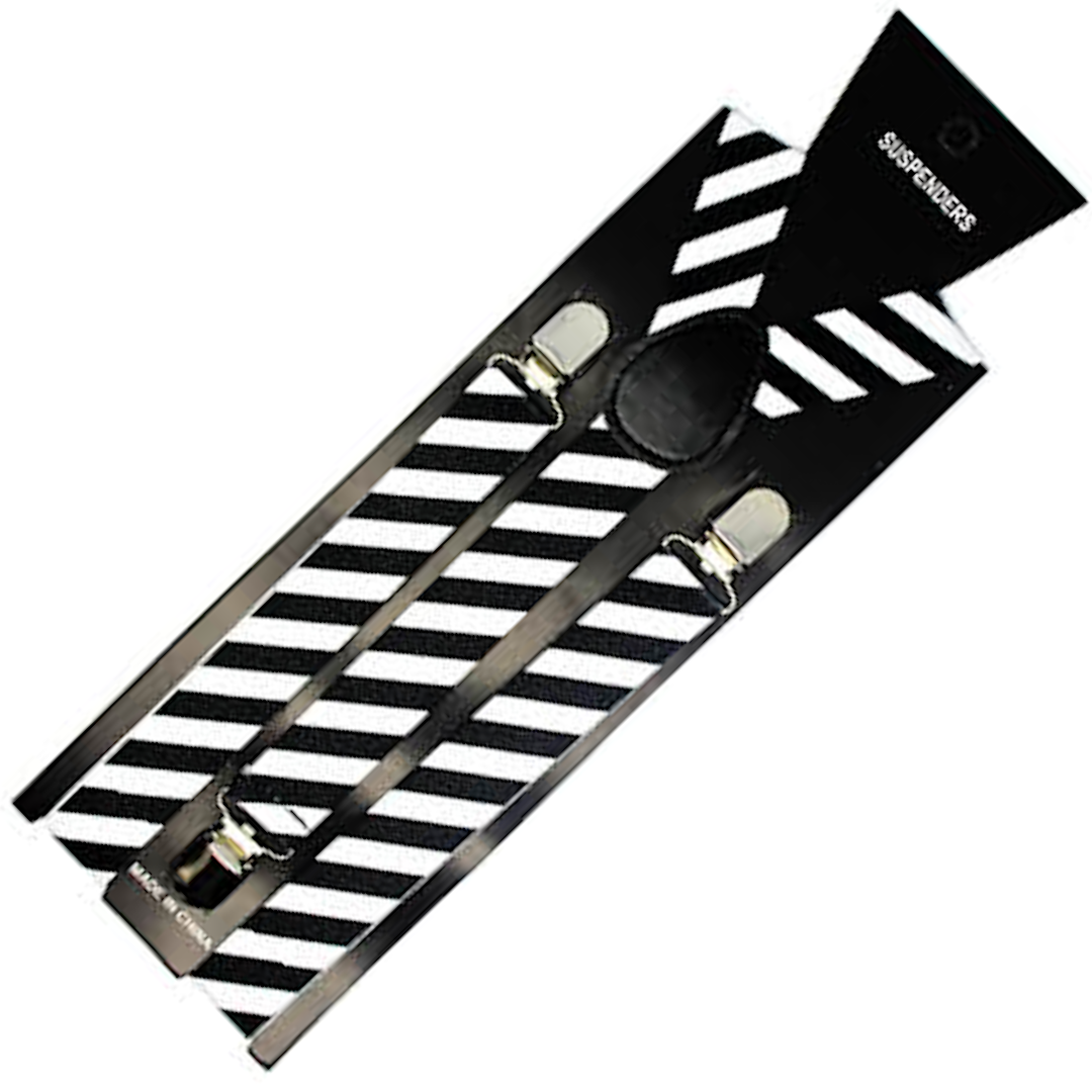 Men's Stretchy Y-Back Suspenders with Durable Clips - Classic Black & White Stripes for Formal Occasions