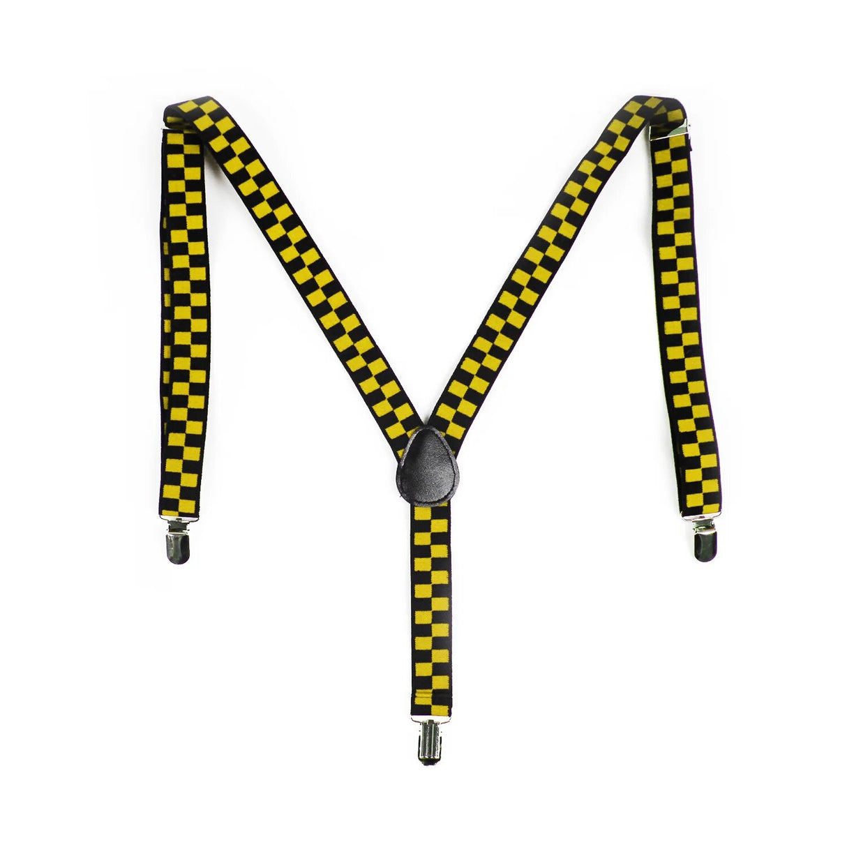Men's Black and Yellow Checkered Adjustable Clip-On Suspenders - Slim Fit for Formal Occasions