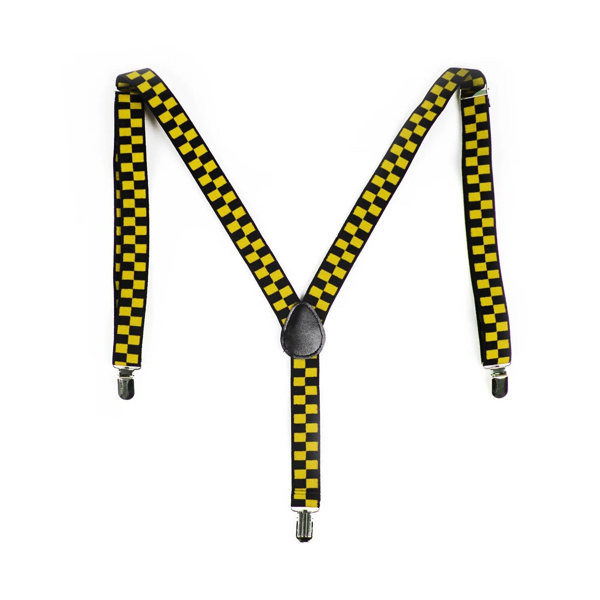 Men's Black and Yellow Checkered Adjustable Clip-On Suspenders - Slim Fit for Formal Occasions