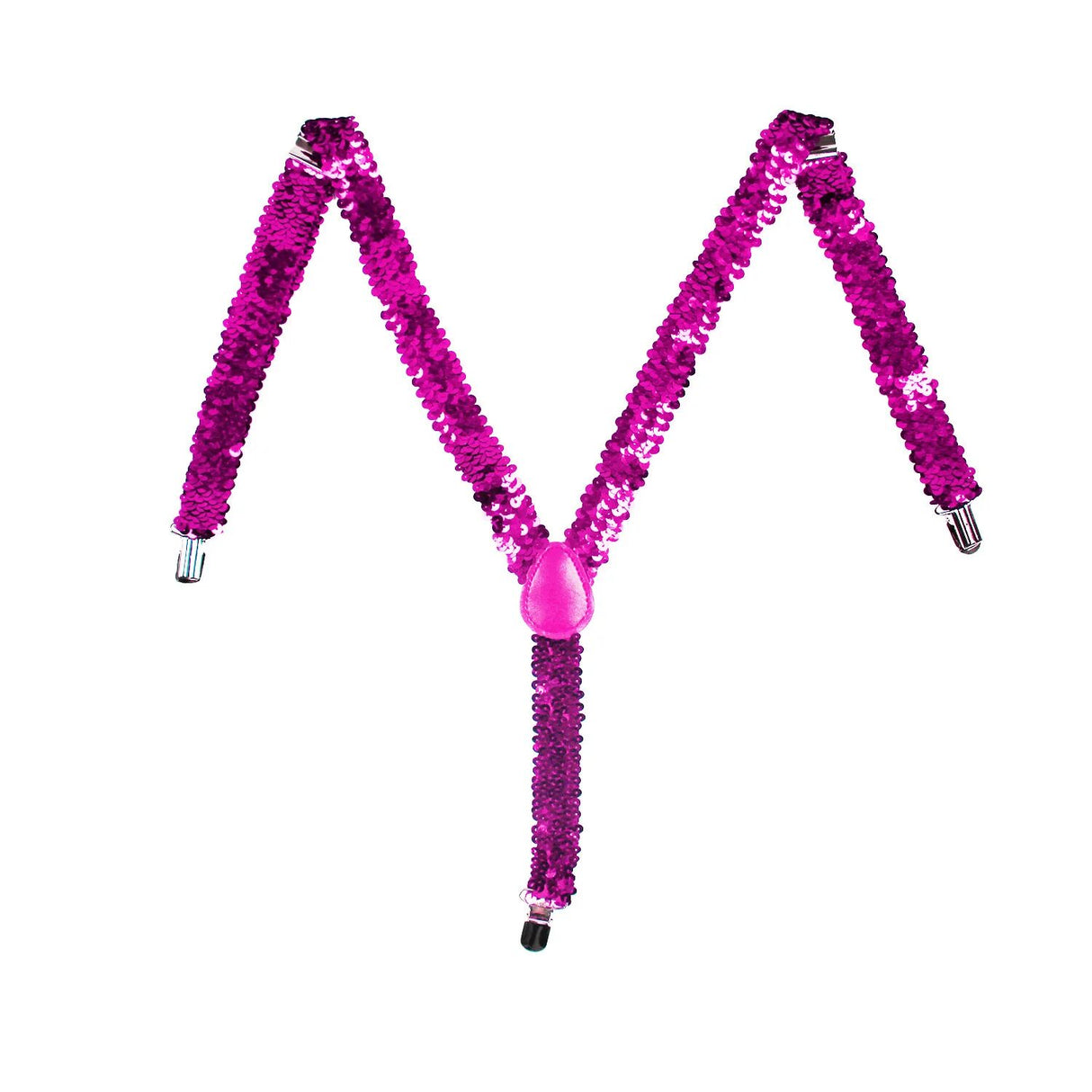 Vibrant Hot Pink Sequin Clip-On Suspenders for Men and Women - Slim Fit for Formal Occasions