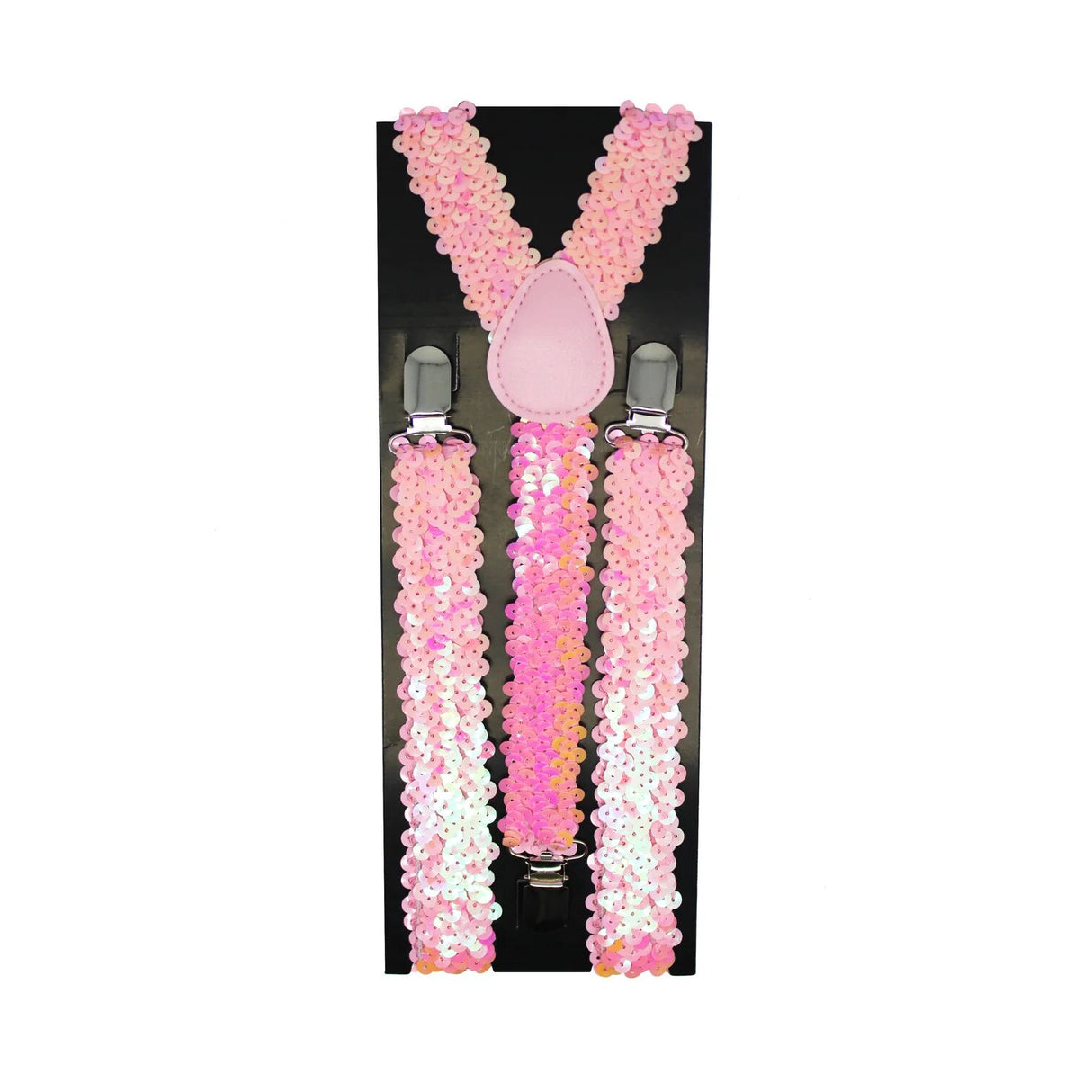 Versatile Light Pink Sequin Clip-On Suspenders for Men and Women - Perfect for Formal Events