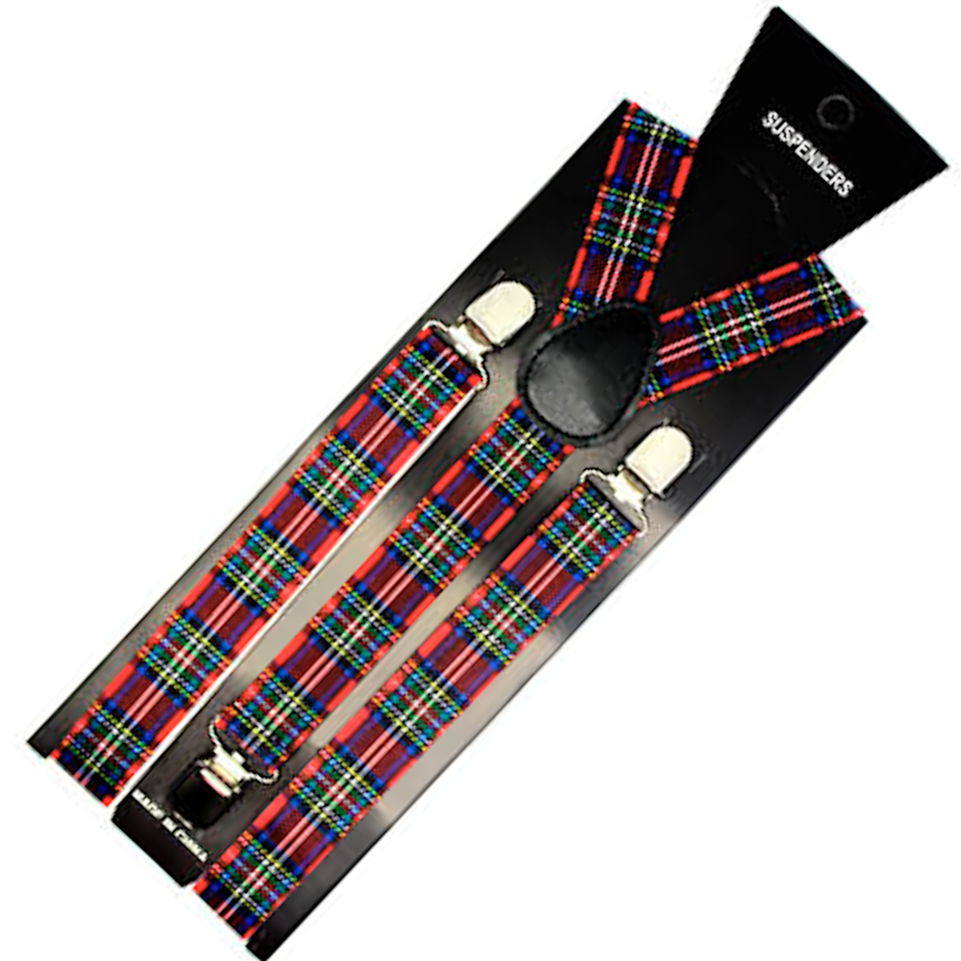 Versatile Tartan Clip-On Suspenders for All - Stretchable Formal Braces