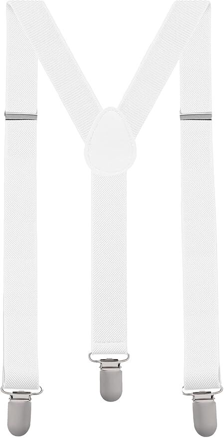 Elegant Adjustable White Clip-On Suspenders for Men & Women - Elastic Slim Fit for Weddings and Events