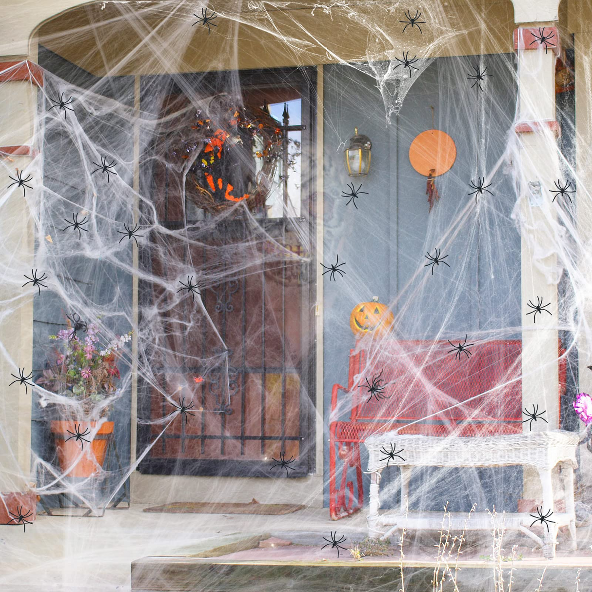 HALLOWEEN STRETCHABLE SPIDER WEB Spooky Decoration with Spiders Party Decor Ghost