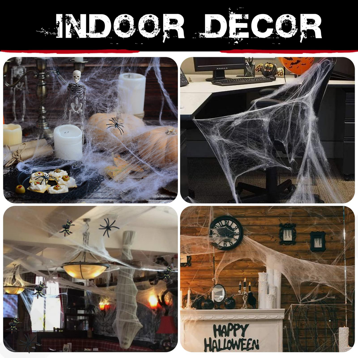HALLOWEEN STRETCHABLE SPIDER WEB Spooky Decoration with Spiders Party Decor Ghost