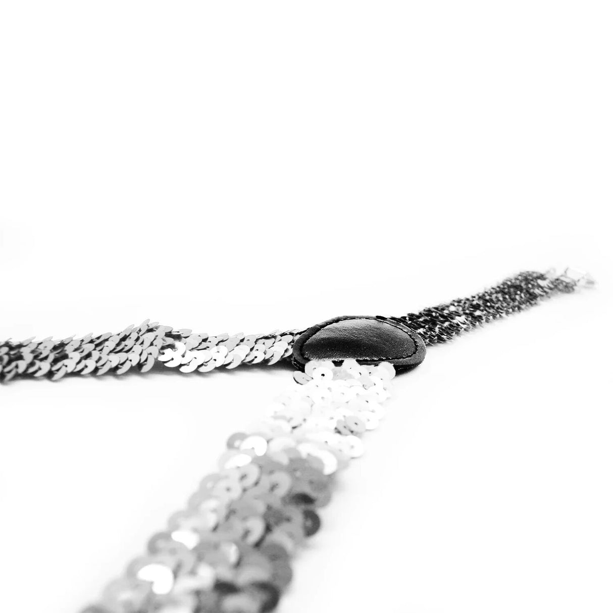 Sparkling Unisex Y-Back Sequin Suspenders - Silver Clip-On Braces