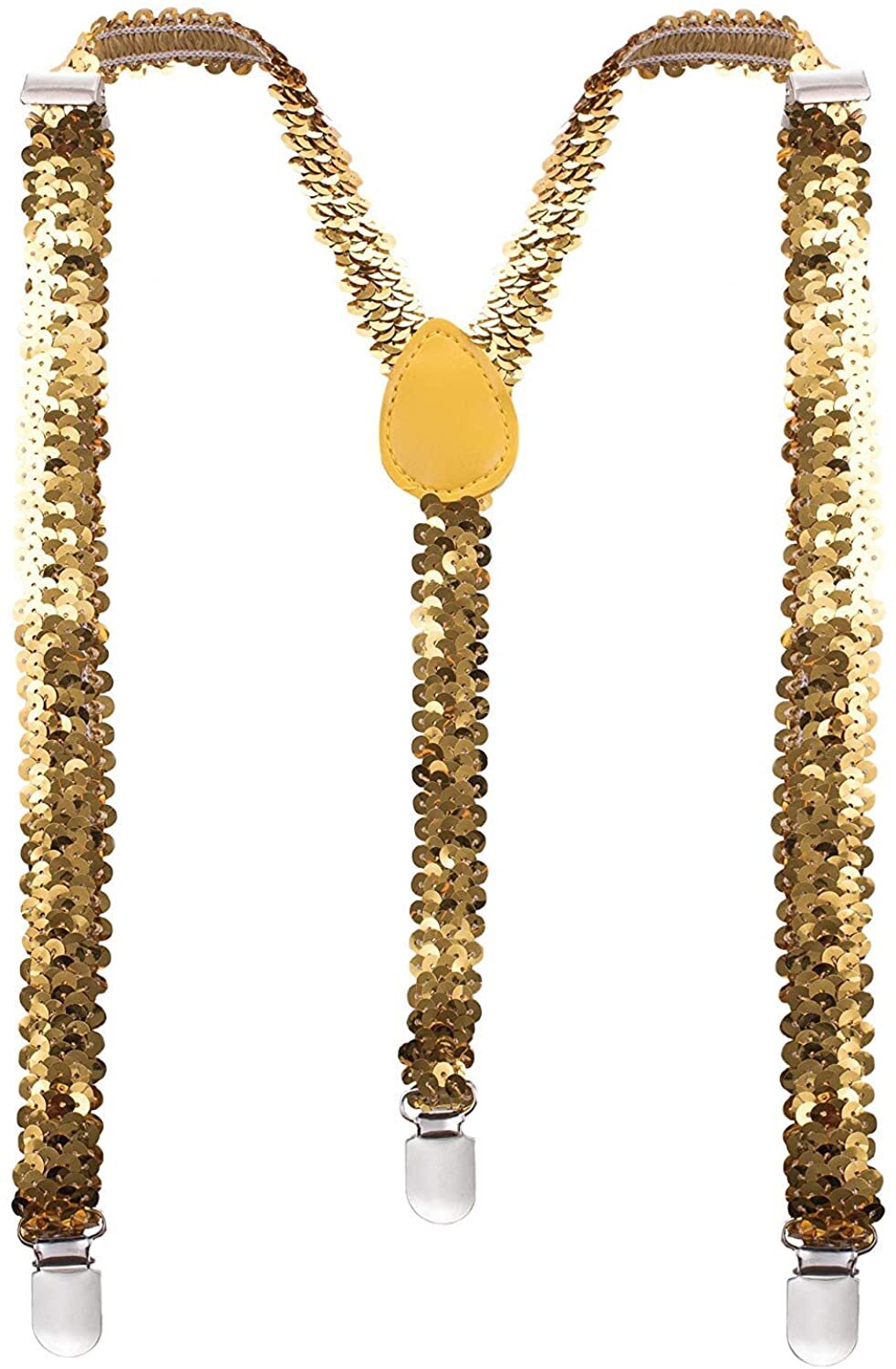 SEQUIN SUSPENDERS Unisex Adjustable Braces Clip On Elastic Y-Back - Yellow