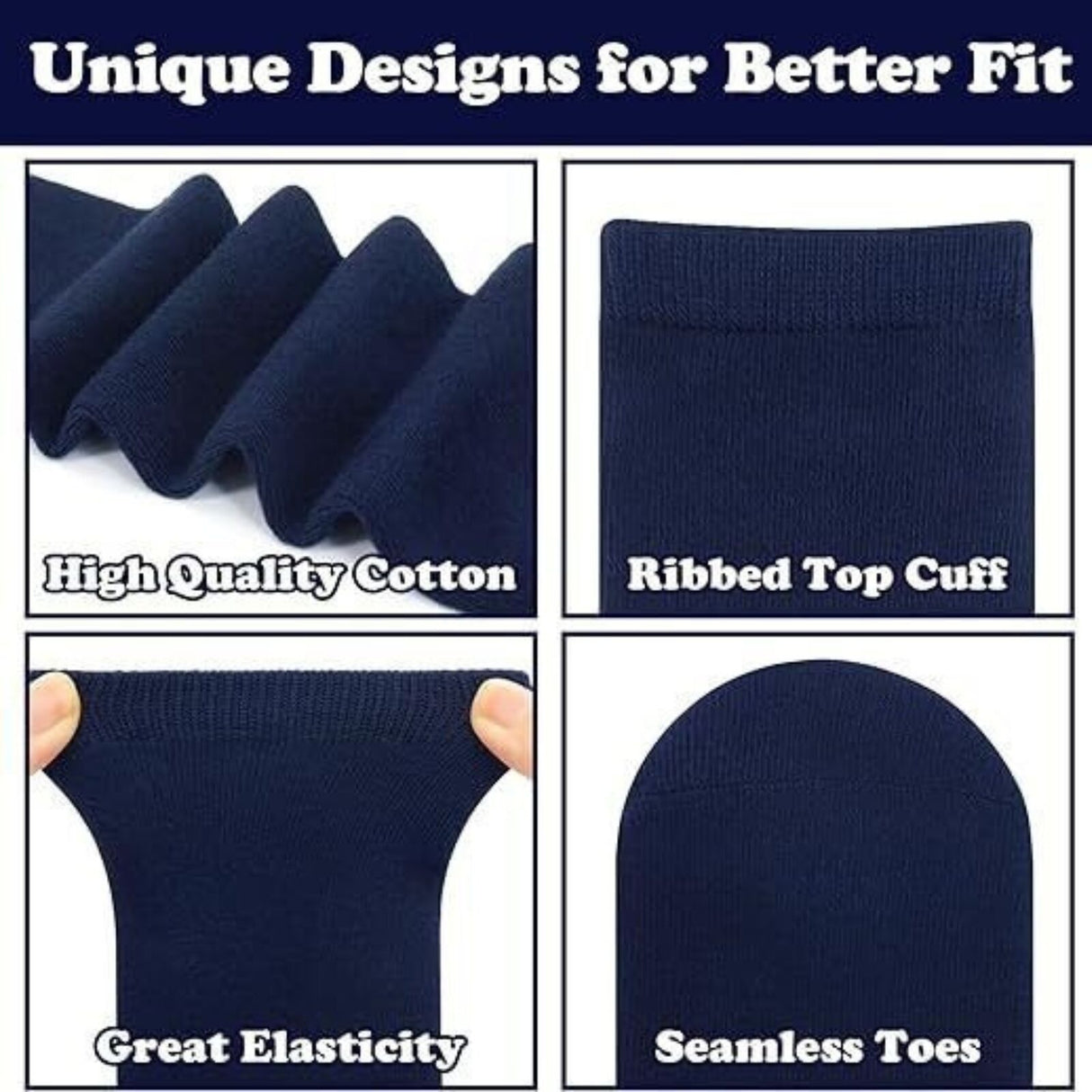 Navy Cotton Knee High Socks for Kids - Essential Unisex School Uniform Accessory - Size 13-3 (8-10 Years)