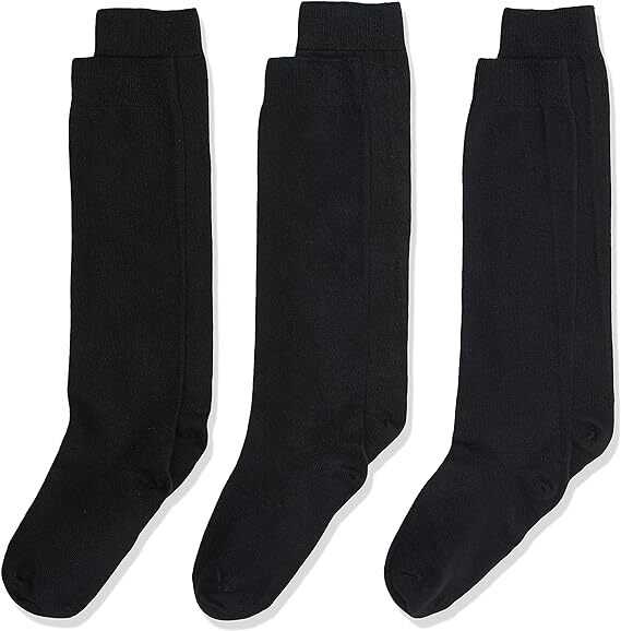 Bulk Pack of 12 Knee High Cotton Socks for Kids - Black - Size 13-3 (Ages 8-10)