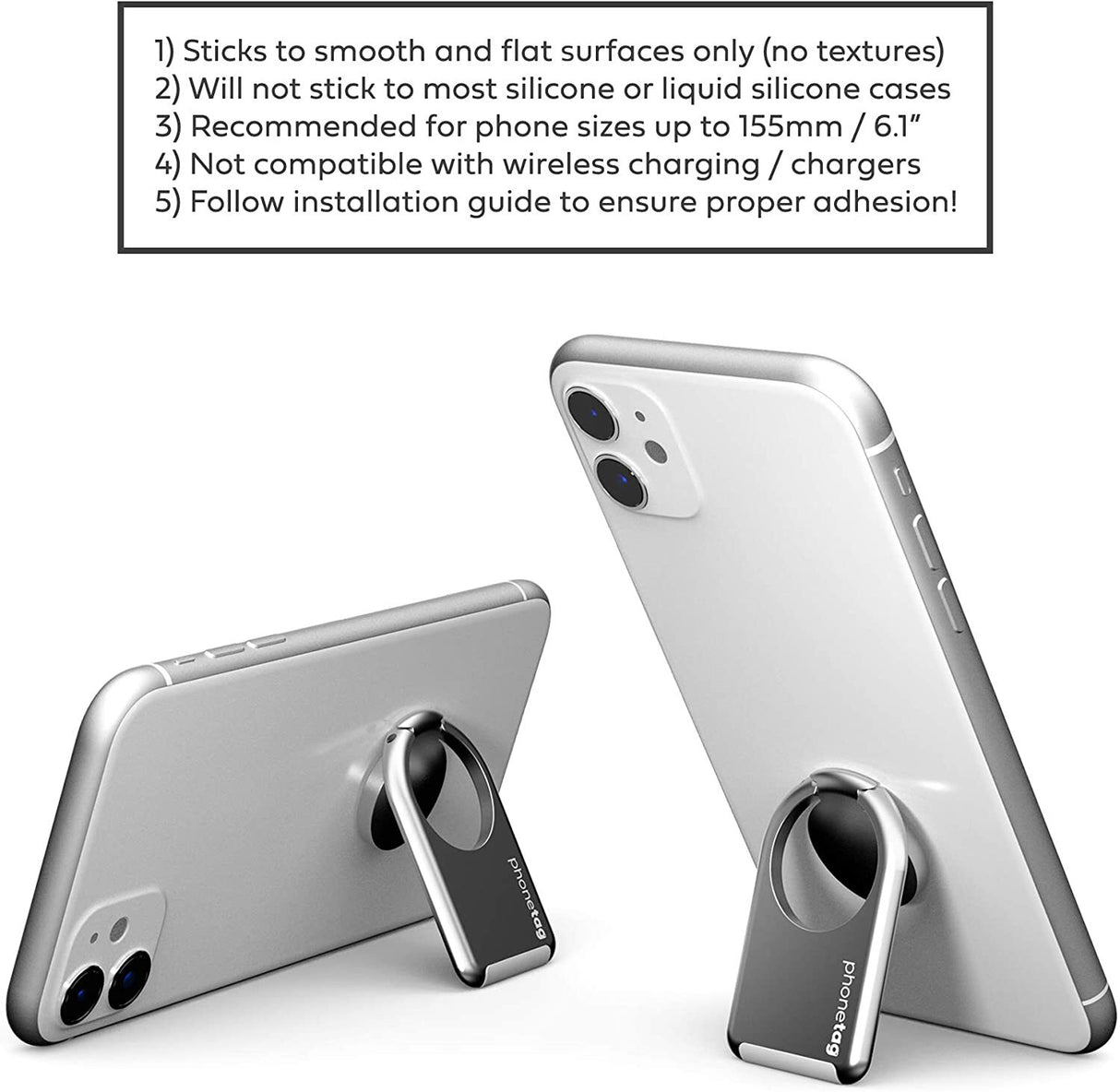 phonetag - Multi-View Phone Stand with Magnetic Ring Holder Universal (Silver)