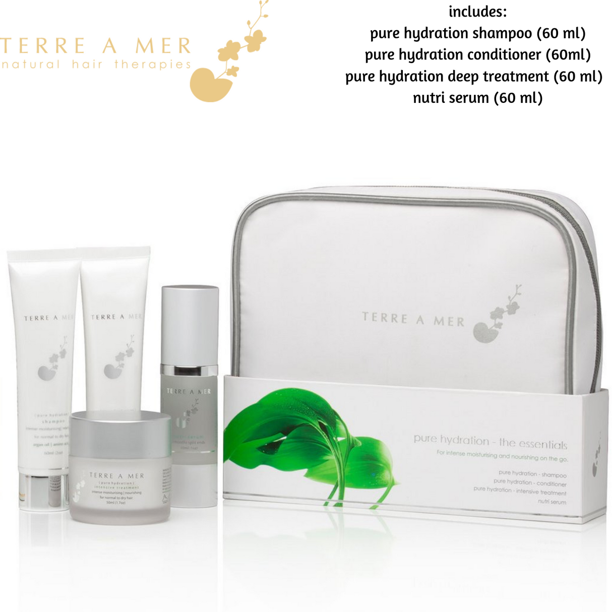 TERRE A MER Pure Hydration Moisture Keratin Aftercare (Travel Hair Repair Kit)