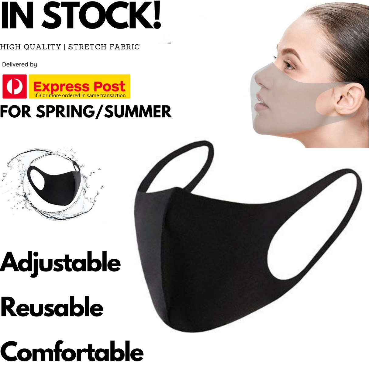 SUMMER Reusable Breathable Face Mask Mouth Mask Anti Dust Haze Protective in Black