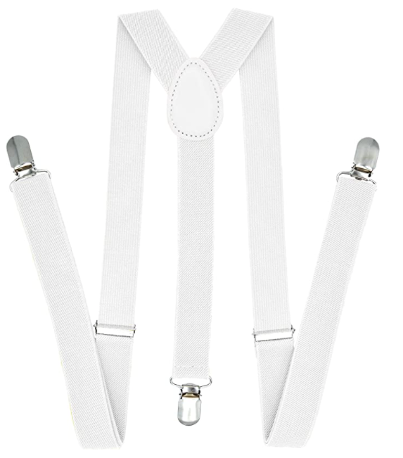 Men's Adjustable Y-Back Elastic Suspenders - 35mm Clip-On Braces in White