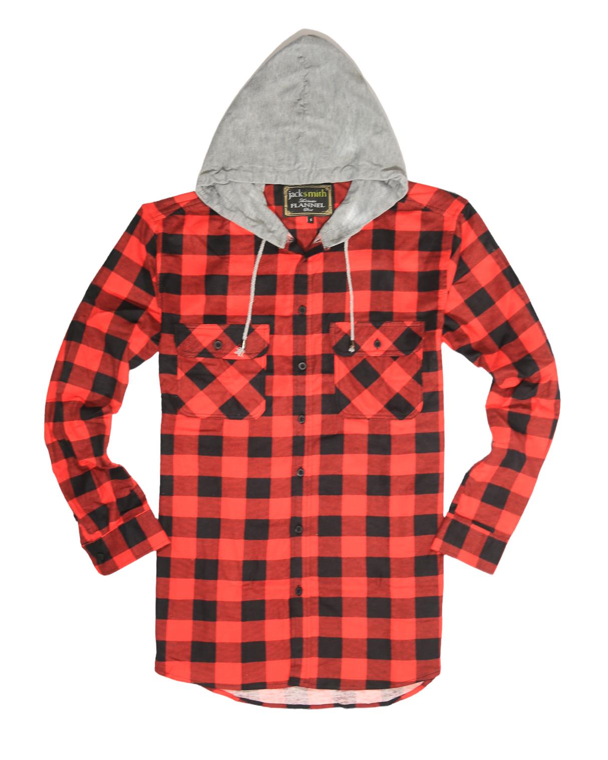 Men's Hooded Flannelette Shirt - Long Sleeve Cotton Flannel in Red/Black - Size S