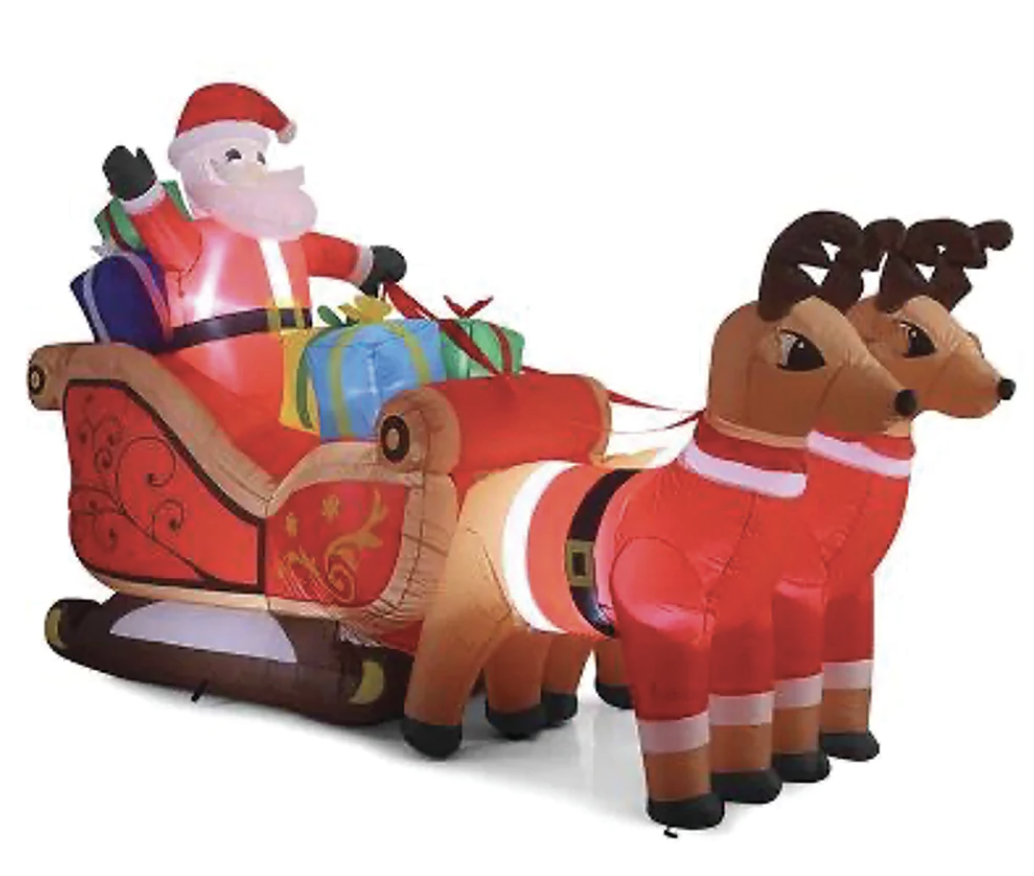Giant 320cm Inflatable Santa Sleigh with Reindeer and LED Lights for Festive Decor
