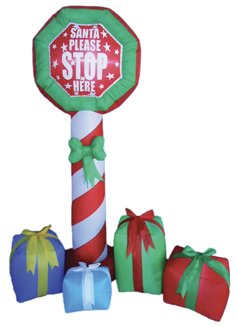 210cm Inflatable Santa Claus with Please Stop Here Sign for Holiday Décor