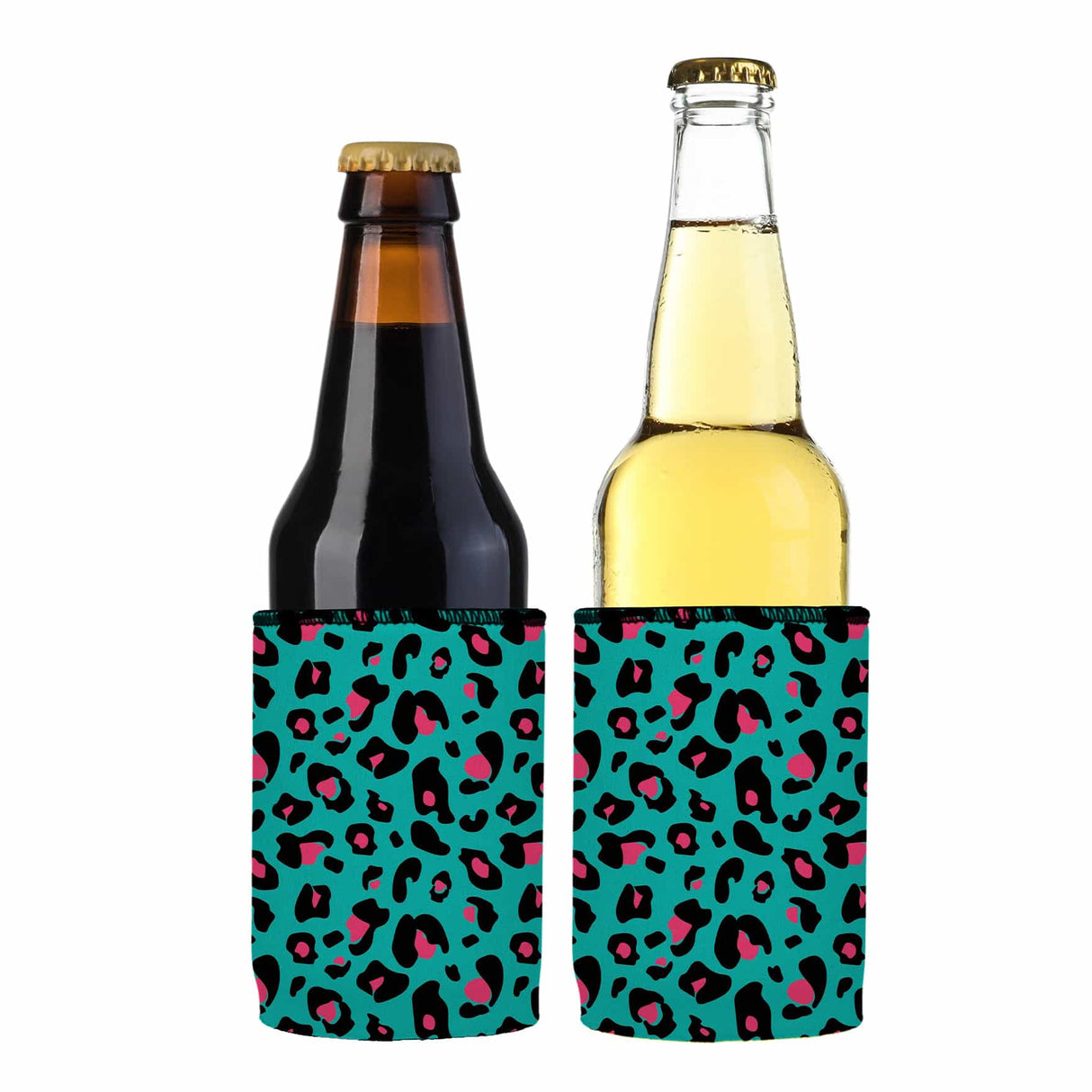 Teal Leopard Pattern Stubby Cooler 2-Pack - Standard