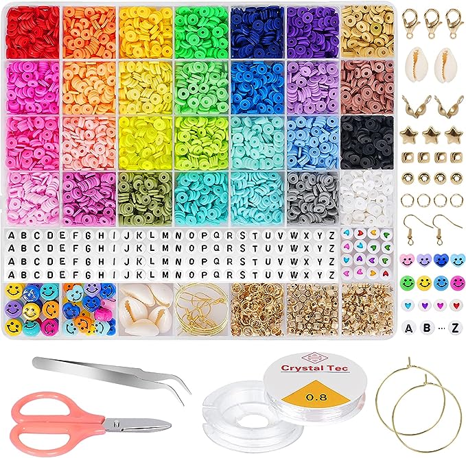 Vibrant 28-Color 6380-Piece Heishi Polymer Clay Bead Jewelry Kit with Smiley Face and Accessories
