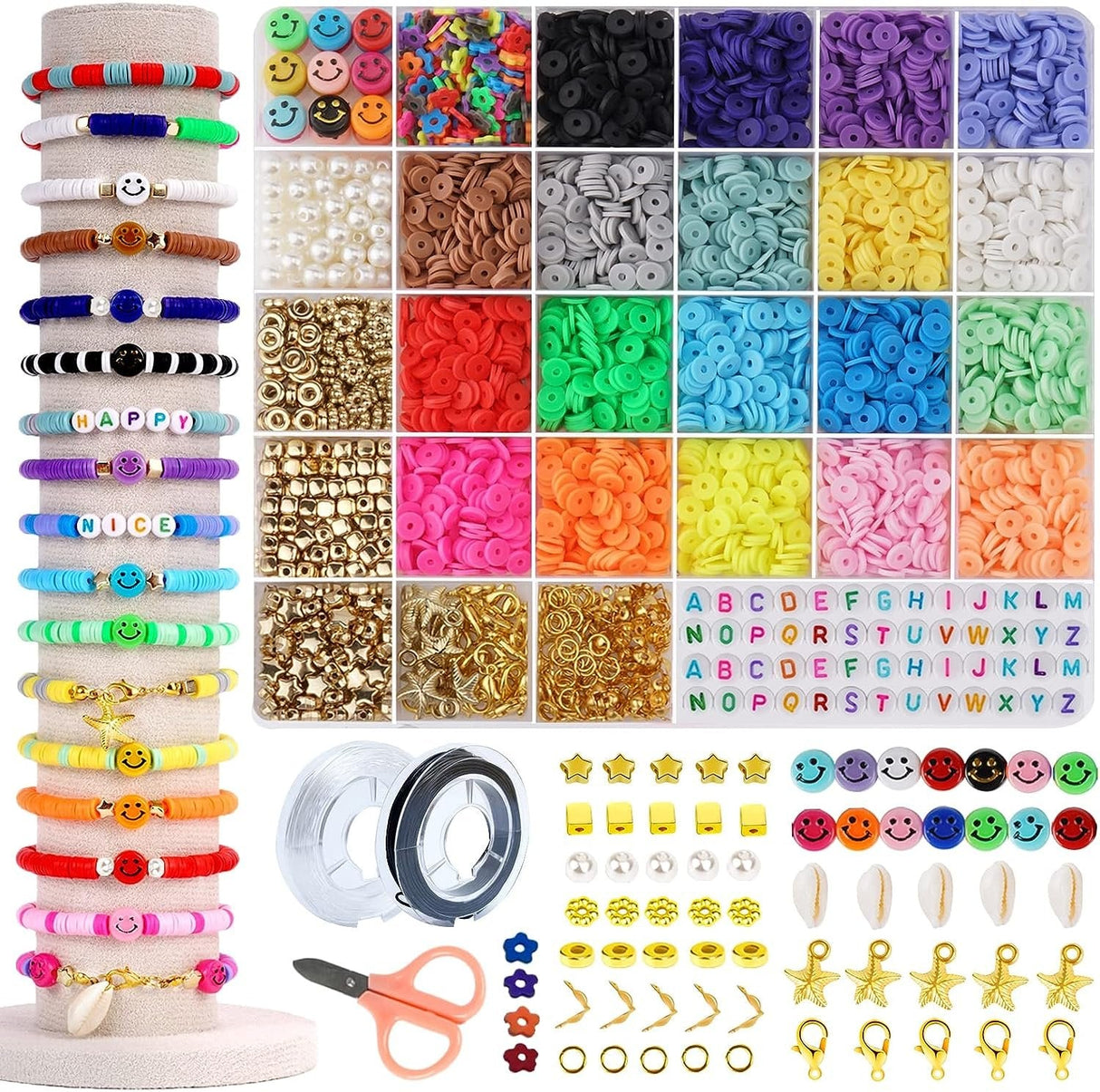 5300-Piece Smiley Face Clay Beads Jewelry Making Kit in 20 Vibrant Colors