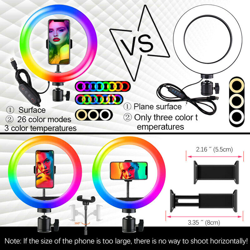 Hridz Makeup Selfie 10inches 26cm RGB Ringlight Dimmable LED Fill Ring Lamp
