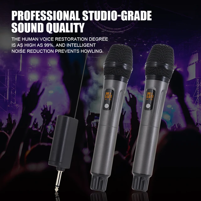 HridZ Dual Channel UHF Wireless Microphone System with Rechargeable Mics for Performances and Events