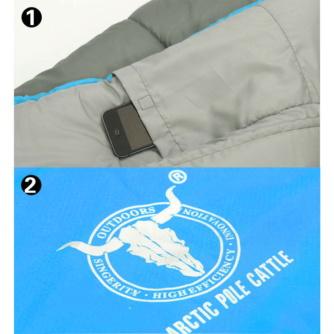 Double Camping Envelope Twin Sleeping Bag Thermal Tent Hiking Winter -15C - blue