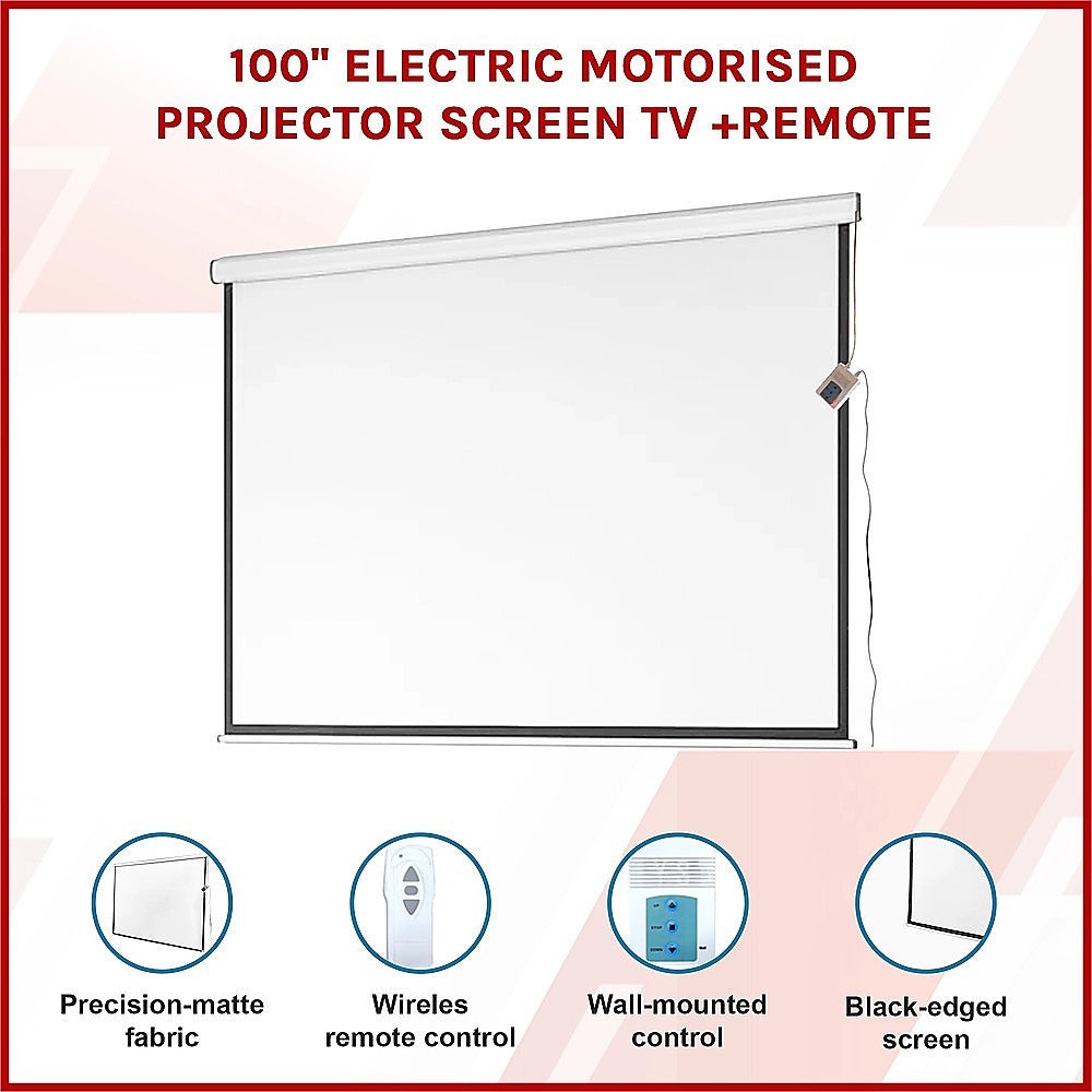 100 Electric Motorised Projector Screen TV +Remote